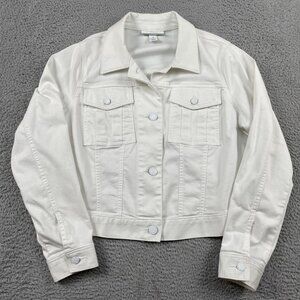 Lane Bryant White Jean Jacket Womens 14 Front Pocket Denim Winter Biker